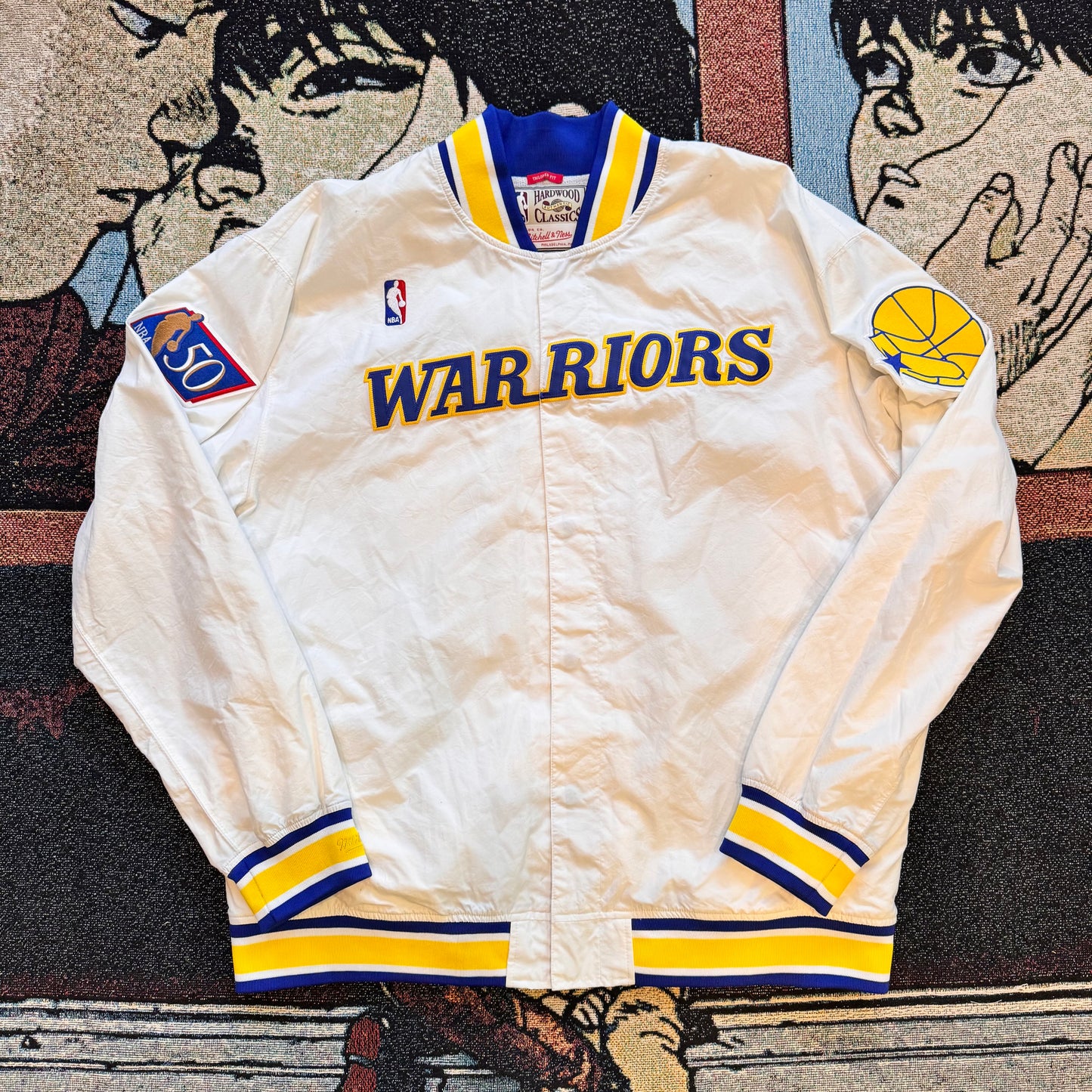 Men’s White Golden State Warriors 1996-97 Authentic Full Snap Warmup Jacket