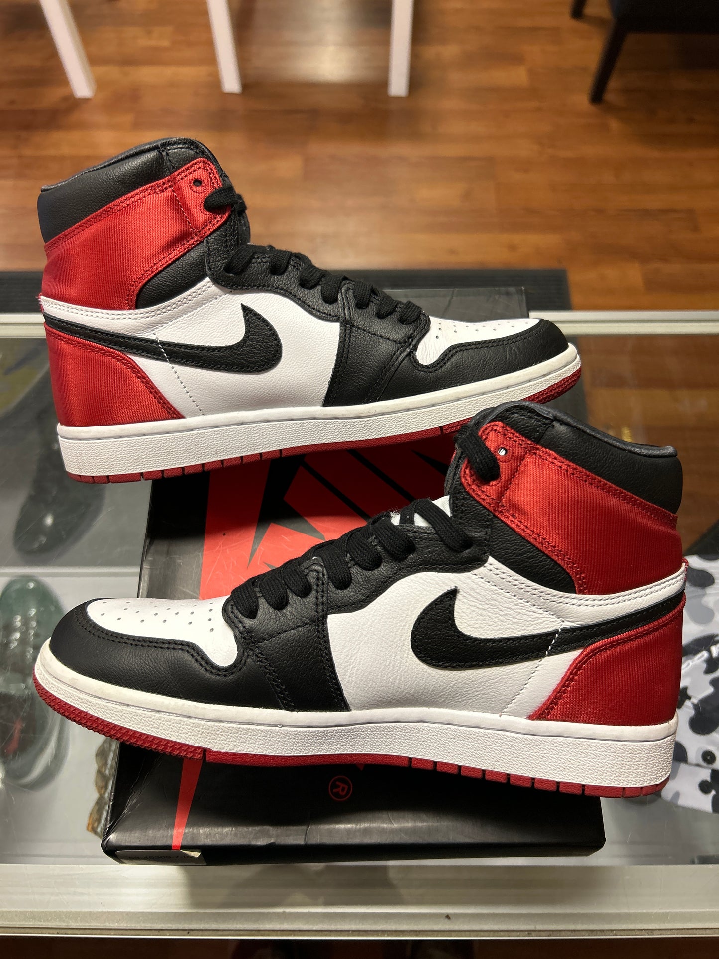 Jordan 1 Retro High Satin Black Toe (Women's) - Preloved