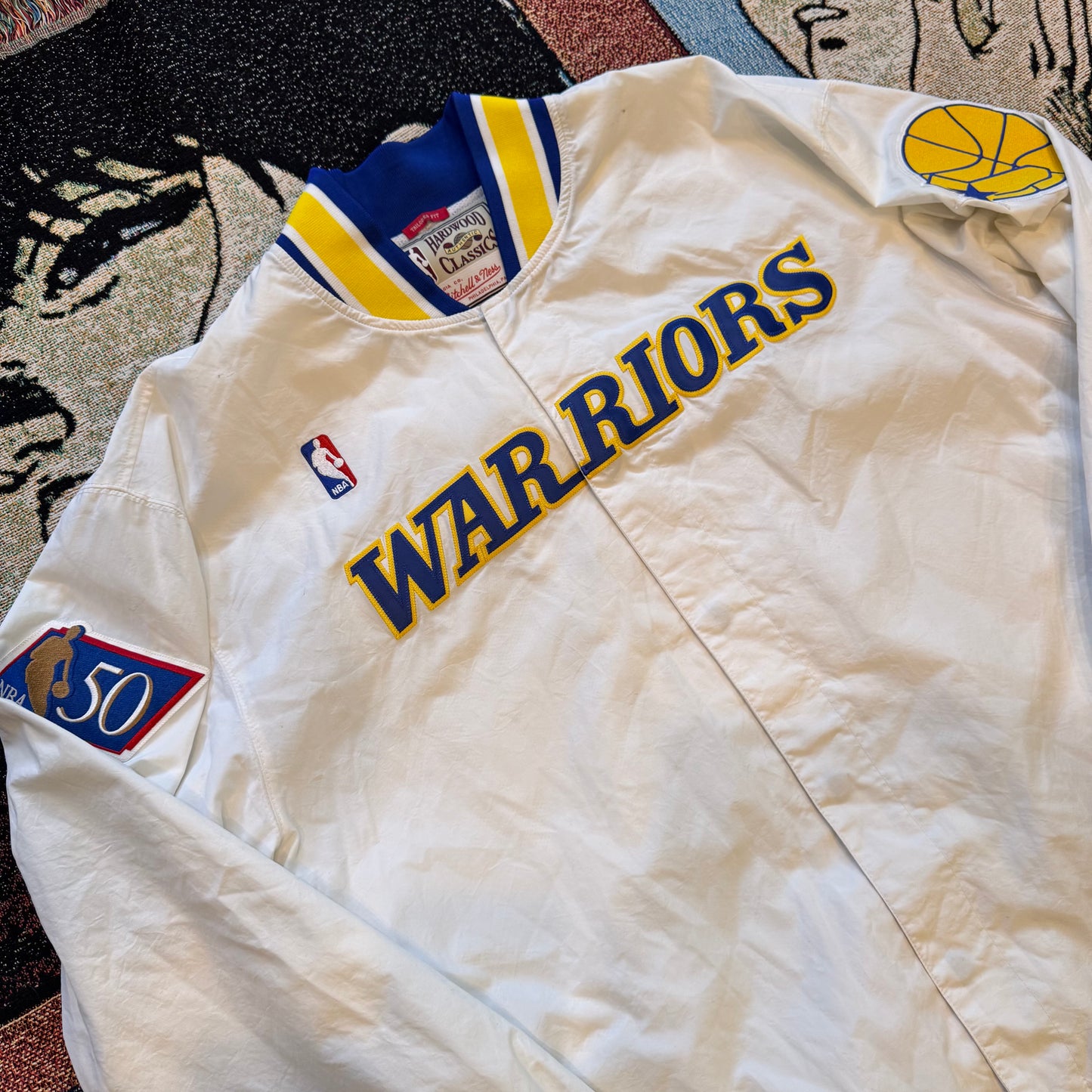 Men’s White Golden State Warriors 1996-97 Authentic Full Snap Warmup Jacket