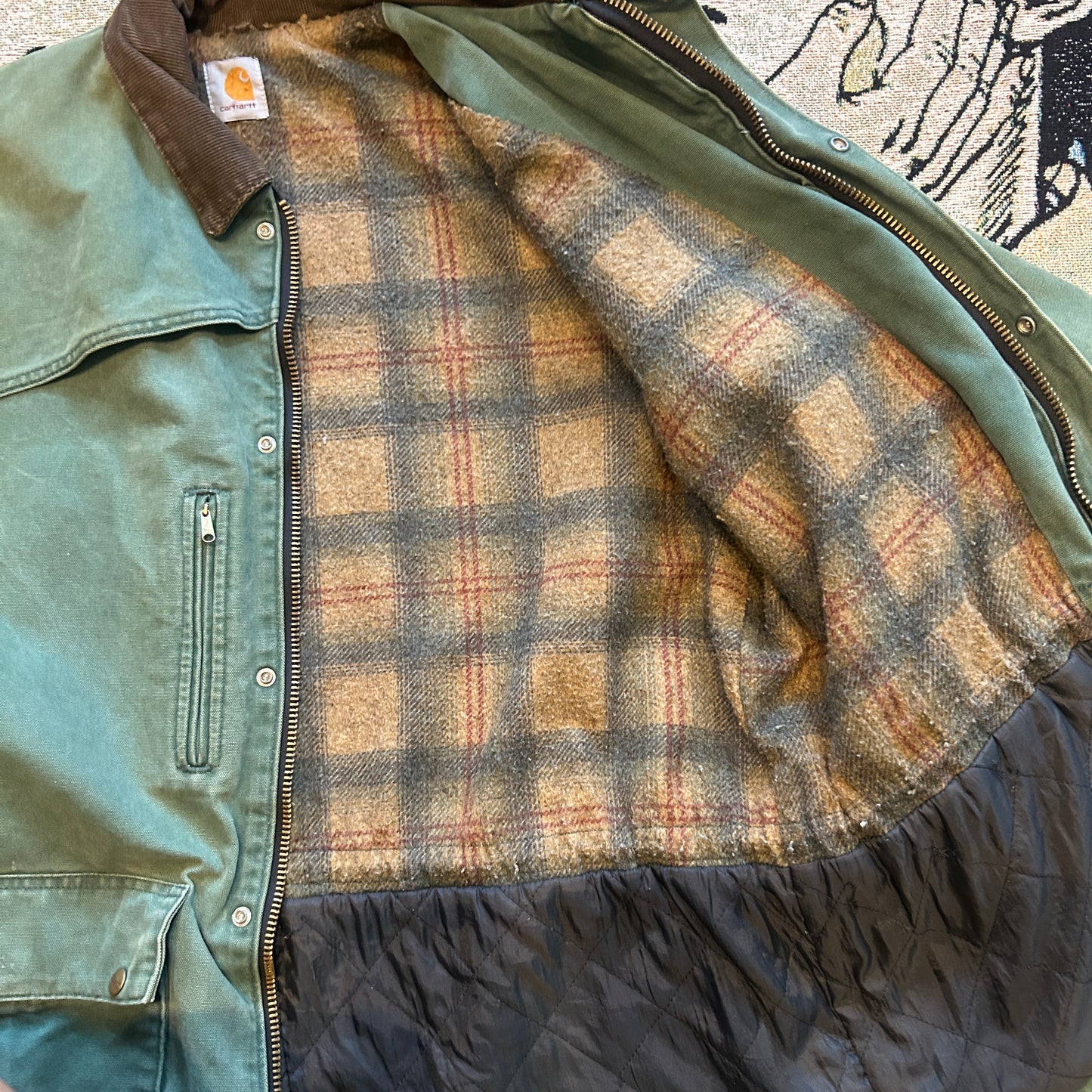 Vintage Carhartt twill/plaid lined jacket green 90's