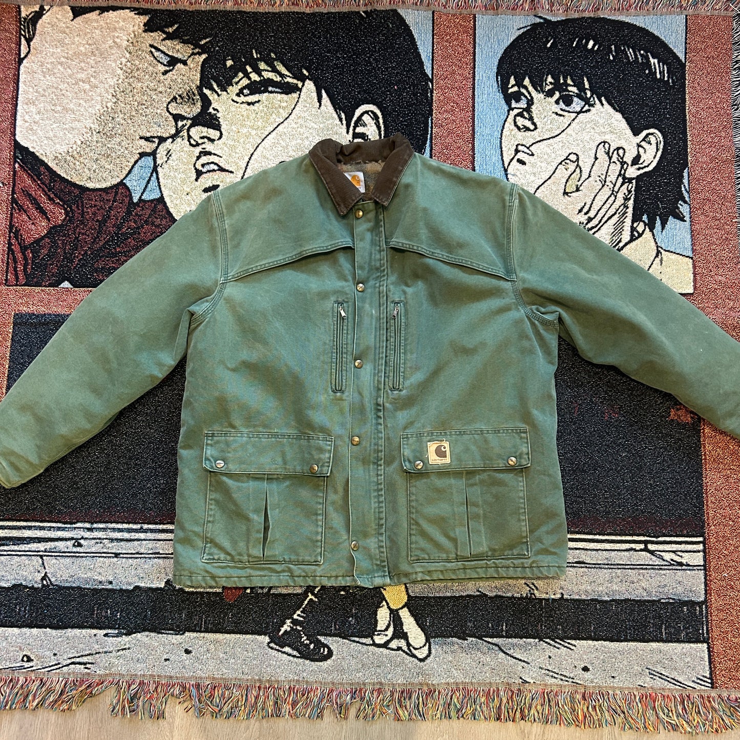 Vintage Carhartt twill/plaid lined jacket green 90's