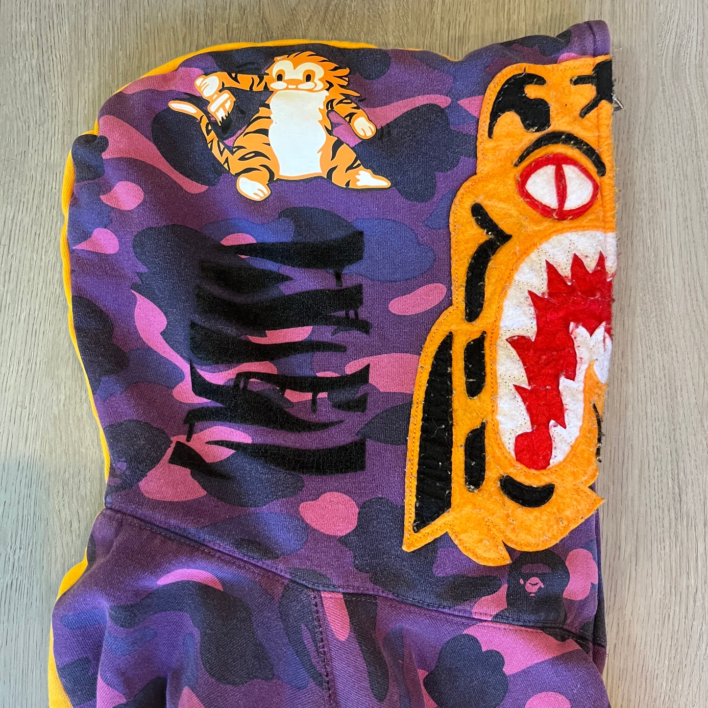 Bape Color Camo Tiger Shark Half Full Zip Hoodie - Purple/Yellow - Preowned